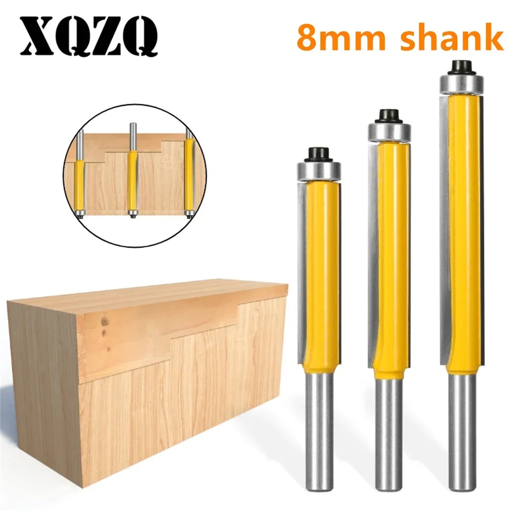 8mm Shank Flush Trim Top Bearing Long Caibide Router Bit Woodworing Milling Cutter for Wood Tools