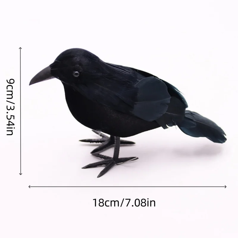 Halloween realistic black crow, retro style, artificial feathers - decorative props, indoor decoration, no need for electricity