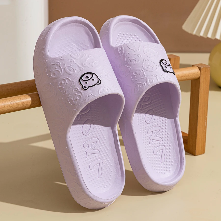 Cute Cartoon Bear Women's Slippers Indoor Soft Sole Comfortable Bathroom Slides Anti-slip Durable Couple Beach Outdoor Homeshoes