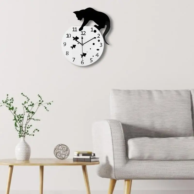 Cat Clock Creative Cute Wagging Cat Wall Clock Large Decorative Clocks For Home Living Room Bathrooms Bedroom Decoration