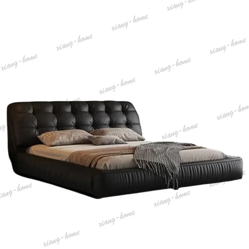 Loft Headrest Double Bed Style Nordic Black Sleeping Queen Double Bed Storage Floor Design