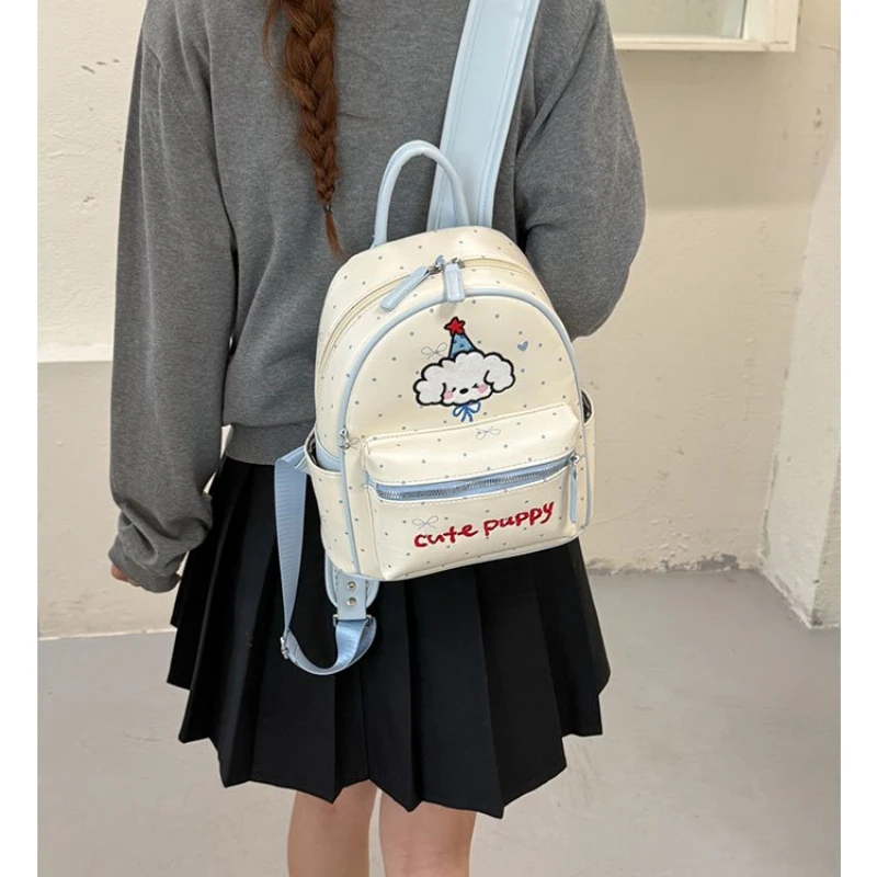 New Cute Polka Dot Backpack for Girls Kawaii School Bag with Plush Pendant Large Capacity Bookbag for Elementary Students