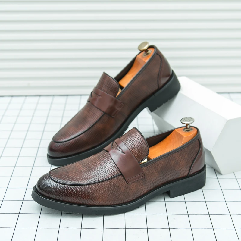 American Retro Men Loafers Slip-on Casual Comfortable Brand Leather Shoes Business Office Gentleman Dress Shoes Men Size 38-48