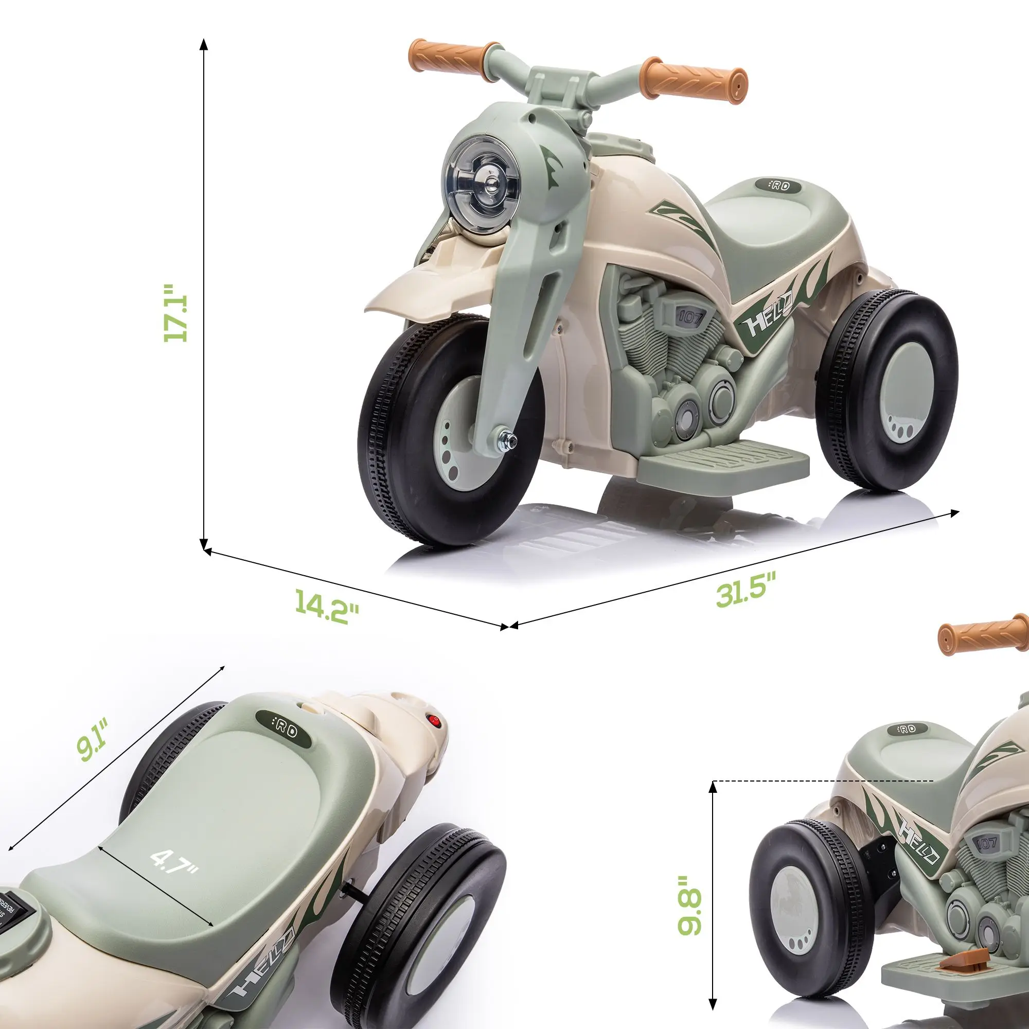 Ride on Bubble Car, 6-V-Kindermotorrad, 3-Rad-2-MPH-Elektromotorrad für Kleinkinder mit LED-Scheinwerfer, Musik, Vorwärts