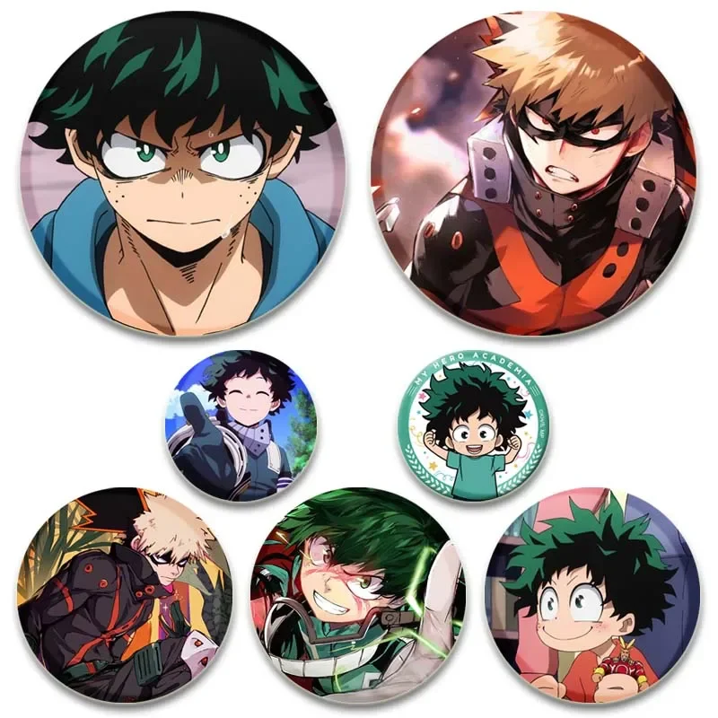 Round Backpack Decoration Gifts Pins Anime Midoriya Izuku Bakugou Katsuki Badge Todoroki Shoto Ochaco Uraraka Cartoon Brooches