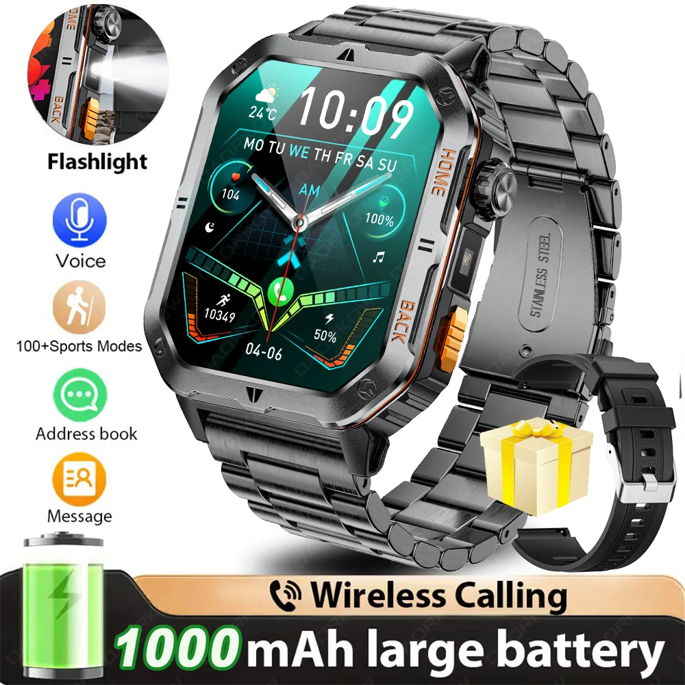 

New 1000mAh Battery Outdoor Sports Smart Watch 2.01 inch HD Screen LED Flashlight Bluetooth Talking SmartWatches for Men Women.