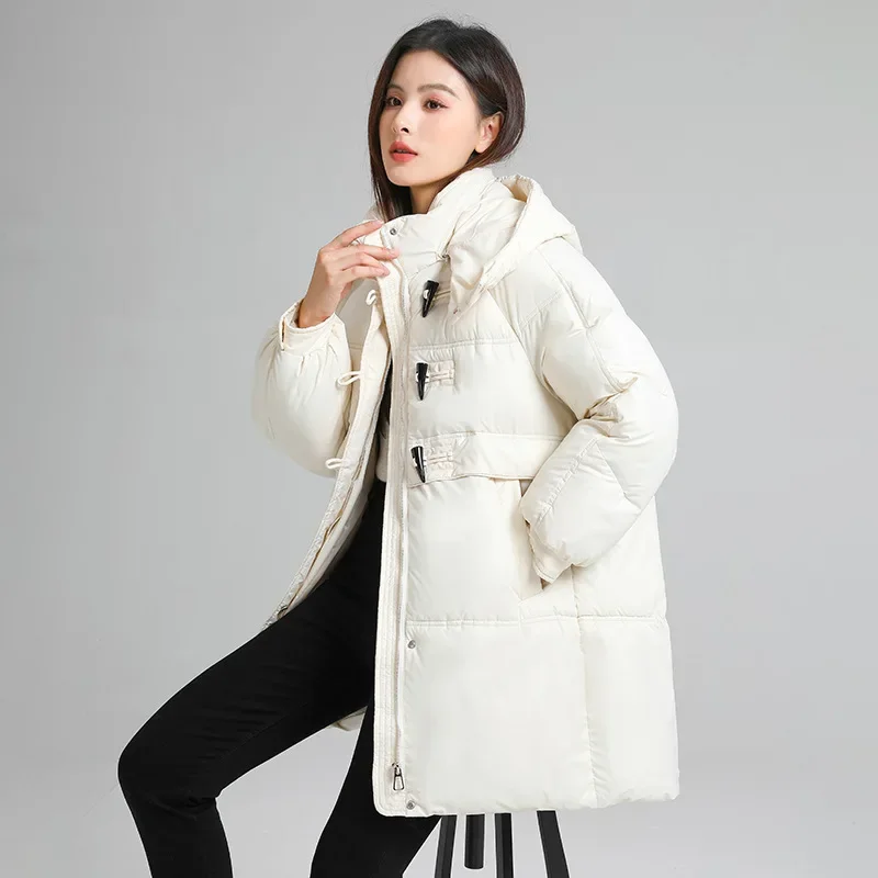 Horn Buckle Down Cotton Parkas Padded Jacket Women New Korean Version of Casual Winter Jacket Women Hooded Parkas