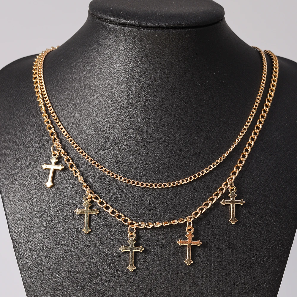 Aihua Gothic Goldfarben Kreuz-Anhänger Halskette für Frauen Choker Punk Metall Kurze Schlüsselbeinkette Schmuck Y2K Accessoires – Detail 7