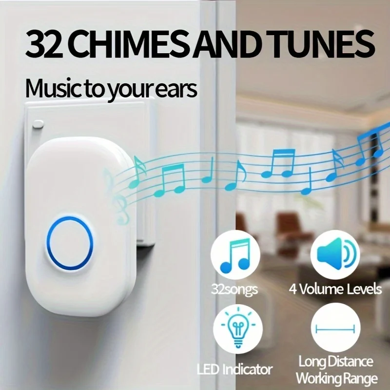 32-Melody Ringtones with 4-Level Adjustable Volume, Ultra-Long Range Electronic Remote Control Flashlight Wireless Doorbell