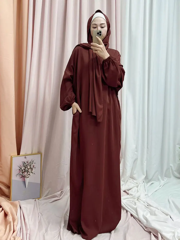 Imagem -03 - Jilbab com Capuz Abaya para Mulheres Vestido Longo Islâmico Ramadan Eid Roupa de Oração Única Dubai Turquia Kaftan Modesty Veste Hijab Muçulmana