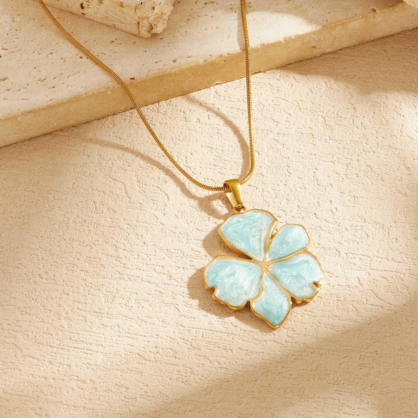 LAMENGLY 316L Stainless Steel Luxury Light Blue Flower Choker Necklace Women Daily Wear Noble Elegant Neck Chain Jewelry view 4