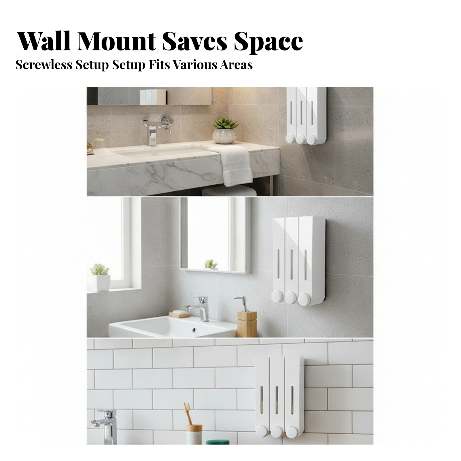 Three Chamber Soap Dispenser Nail Free Wall Mounted Soap Dispenser Bathroom Supply Viewing Panels Push Button
