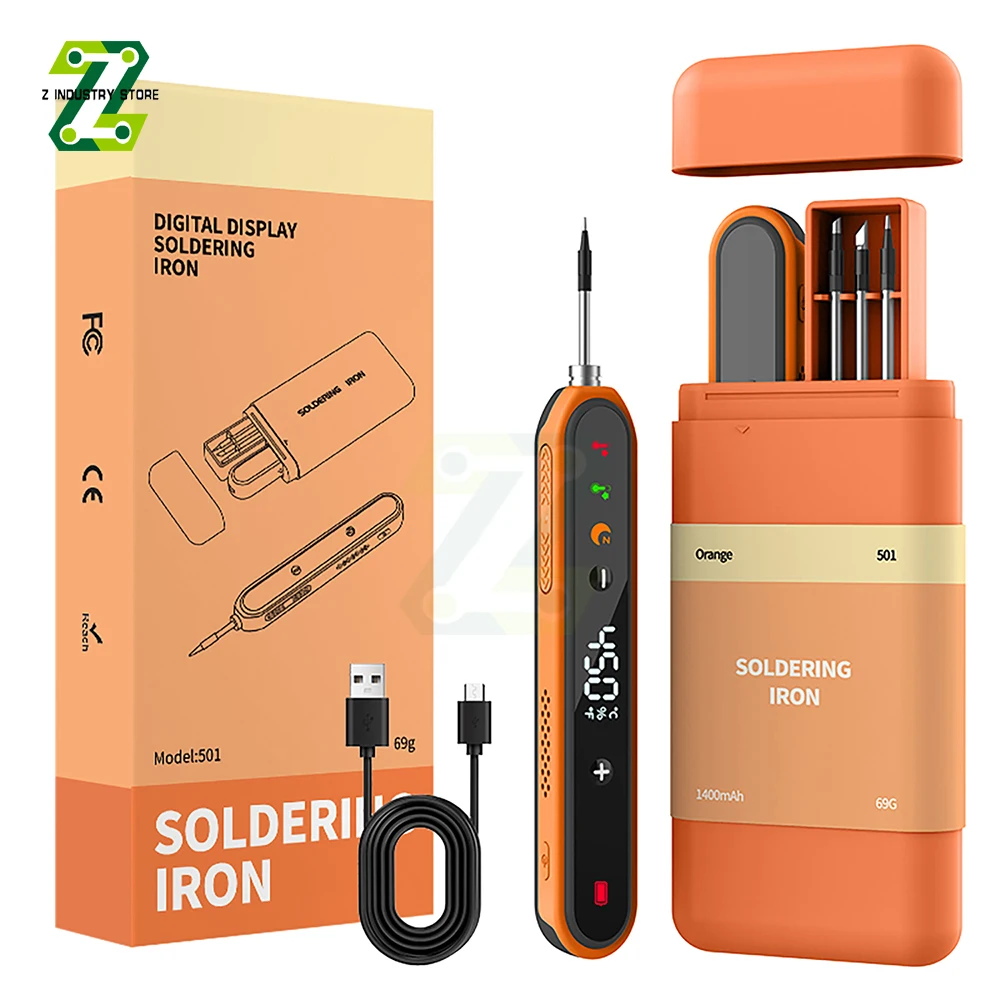 Mini Rechargeable Digital Soldering Iron 8-15W Type-C 1400mAh Battery C/F Conversion Auto Sleep Function for Electronic Repair