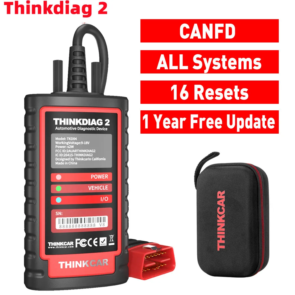 New Thinkcar ThinkDiag 2 ALL Car Brands Canfd protocol All Reset Service 1 Year Free OBD2 Diagnostic Tool Work with X431 Pad