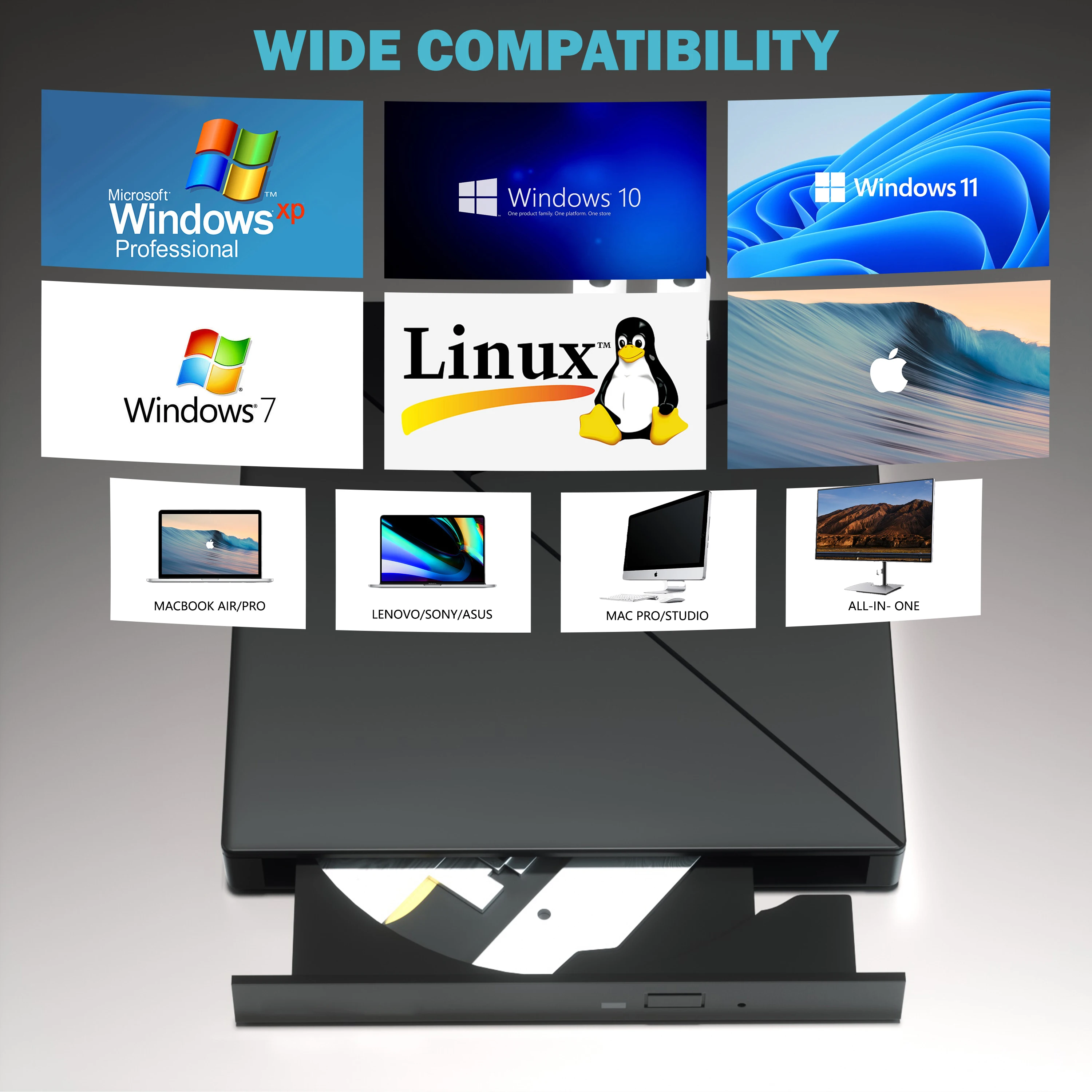 4K 7-in-1 Multifunction Blue-ray 3D cd Dvd Bd Optical Drive cd Dvd Bd Player Writer burner with 4k Camera USB 3.0