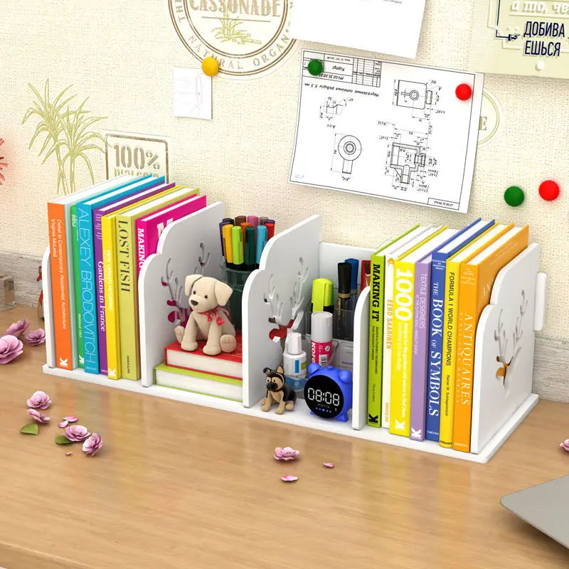 Desktop Small Bookshelf Student Book Stand Simple Table Shelf Children's Desk Office Storage Box Cartoon Small Bookcase