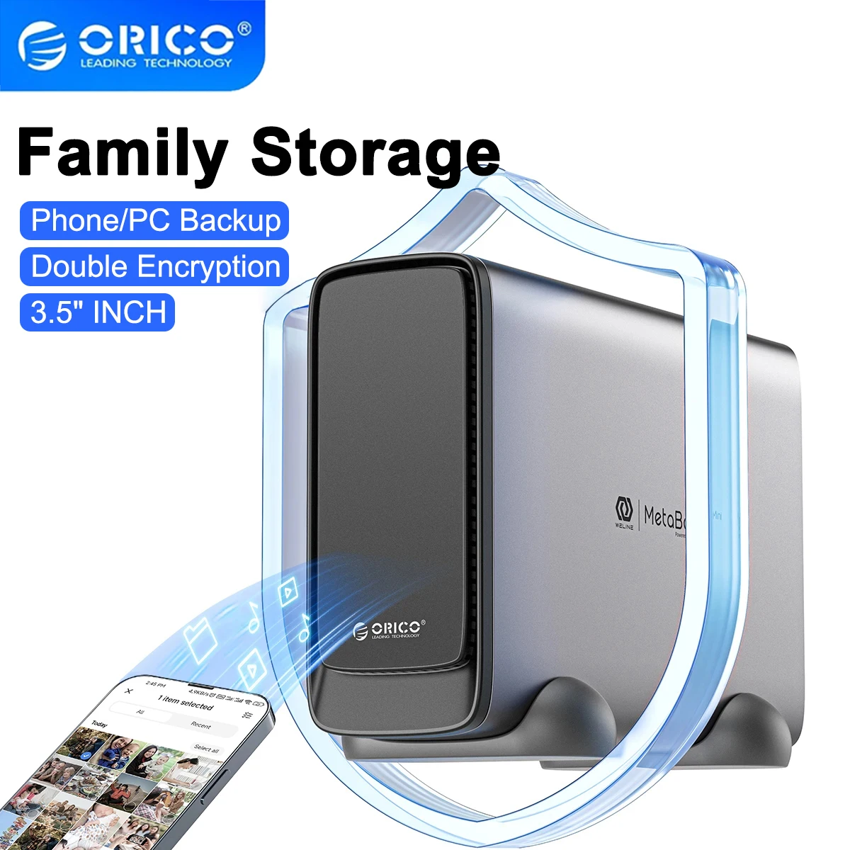 ORICO 미니 개인 스토리지 네트워크 부착 스토리지, SATA SSD 케이스, 메타박스, 자동 백업, 원격 액세스, 디스크리스 NAS, 3.5 인치