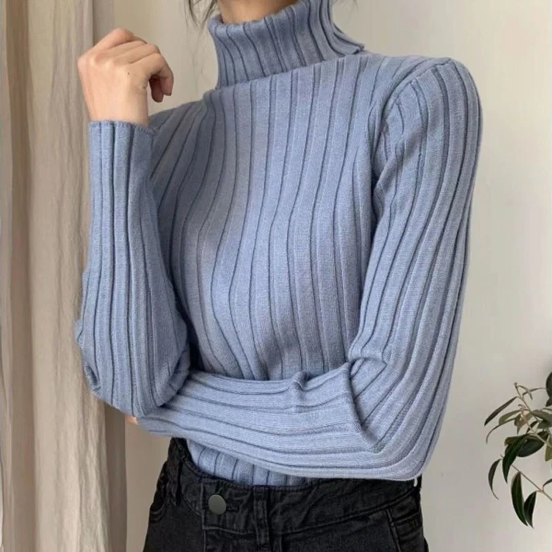 HELIAR Women Turtleneck Thermal Sweater Long Sleeve Stripe Knit Warm Jumpers Office Casual Sweater For Women 2024 Fall Winter