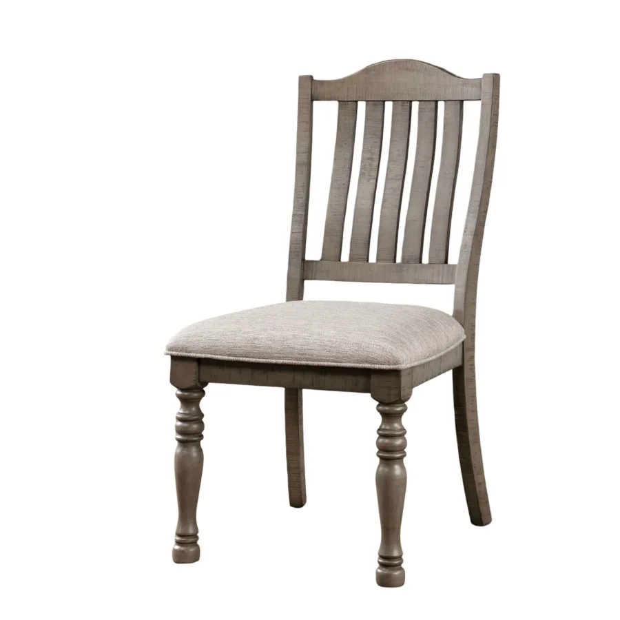 Style transitionnel 2 pièces chaises latérales Antique gris bois massif tissu gris meubles de salle à manger chaise pieds tournés