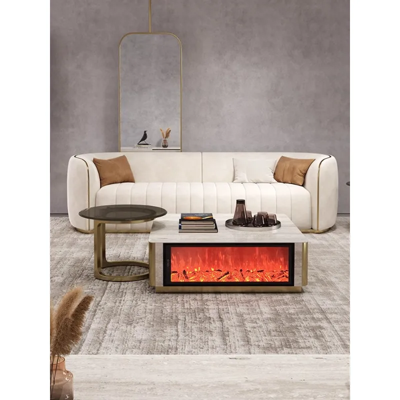 

New light luxury modern coffee table side table combination simulation flame fireplace size apartment type home living room