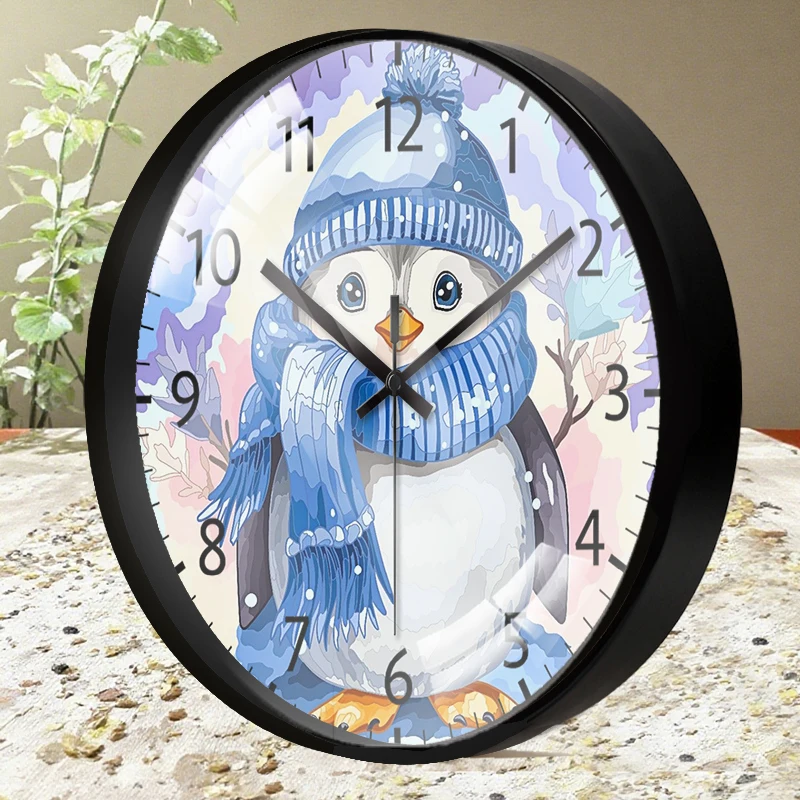 ساعة حائط معلقة دائرية صامتة على شكل بطريق شتوي، مناسبة لغرفة المعيشة والمدرسة وغرفة الدراسة وغرفة النوم وهدايا الأطفال #3