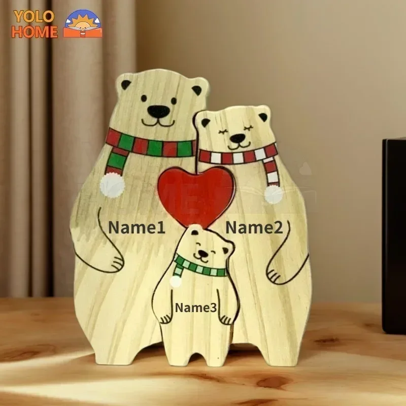 Personalized Name Bear Family Wooden Puzzle Custom Name Birthday Gift Family Name Christmas Decoration Family Gift Home Decor