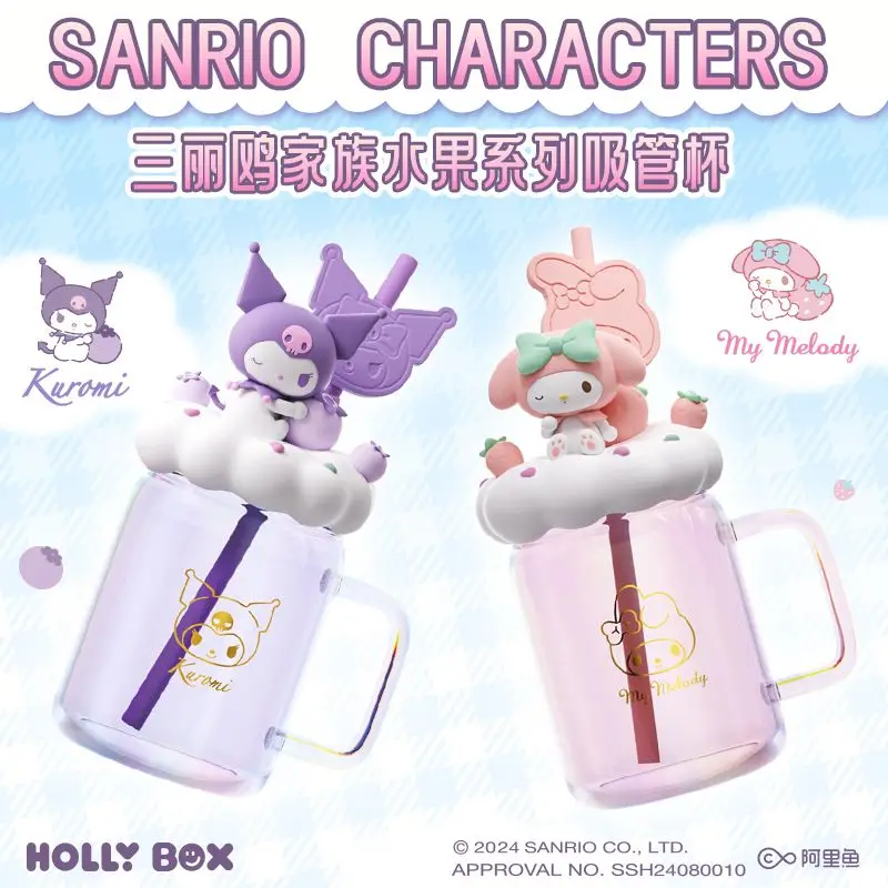 

Anime Sanrio My Melody Kuromi Kawaii Doll Straw Cup Girl Handle Portable Glass Cute Family Milk Coffee Cup Large Capacity 510ml