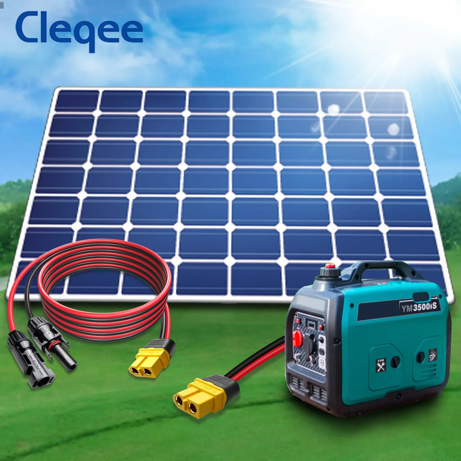 Cleqee T10075 XT60 محول إلى الطاقة الشمسية ذكر موصل سالب تمديد كبل شحن 12AWG 3m سلك لمحطة الطاقة المحمولة
