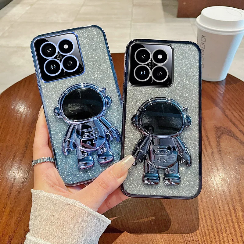 

For Xiaomi14 Phone Case Xiaomi 14 Case Plating Gradient Glitter Astronaut Holder Cover Xiaomi 14 Back Cover Xiaomi 14