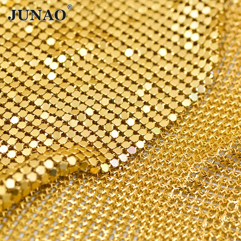 Junao 45*150 Centimetri di Alluminio Colorato Maglia Finiture in Metallo Tessuto di Strass Copriletto di Cristallo Appliques per Il Fai da Te