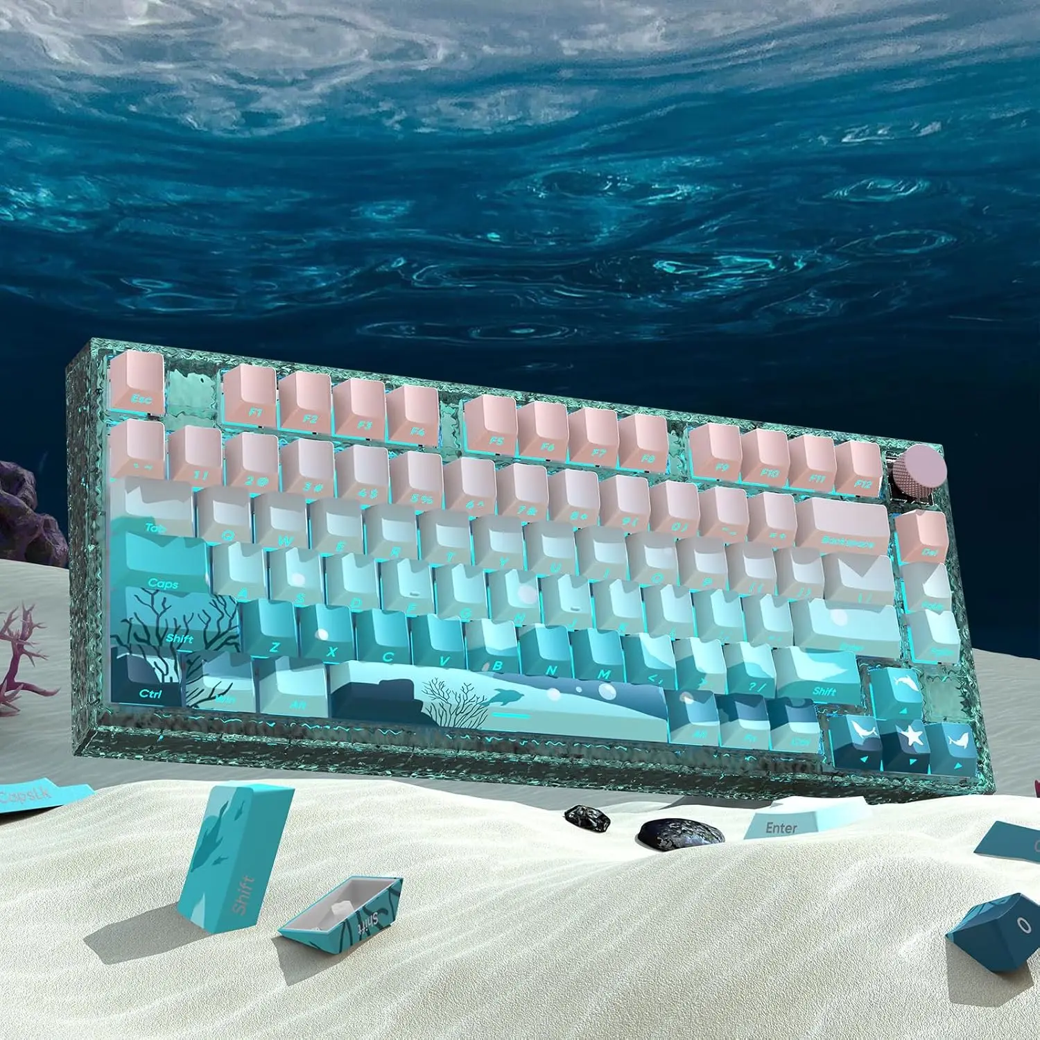 PBT Doubleshot Custom Keycap Set 126 Keys Cherry Profile Deep Sea Theme Keycap for Cherry Mx Switch Mechanical Keyboard