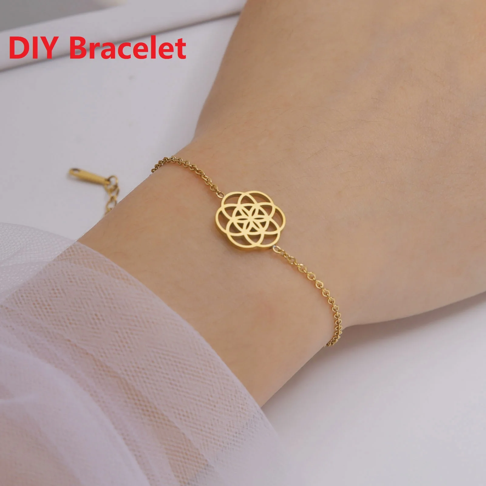 Teamer 5pcs Stainless Steel Charms For Jewelry Making Seed of Life Pendant Flower of Life Sacred Lotus Jewelry Making Supplies