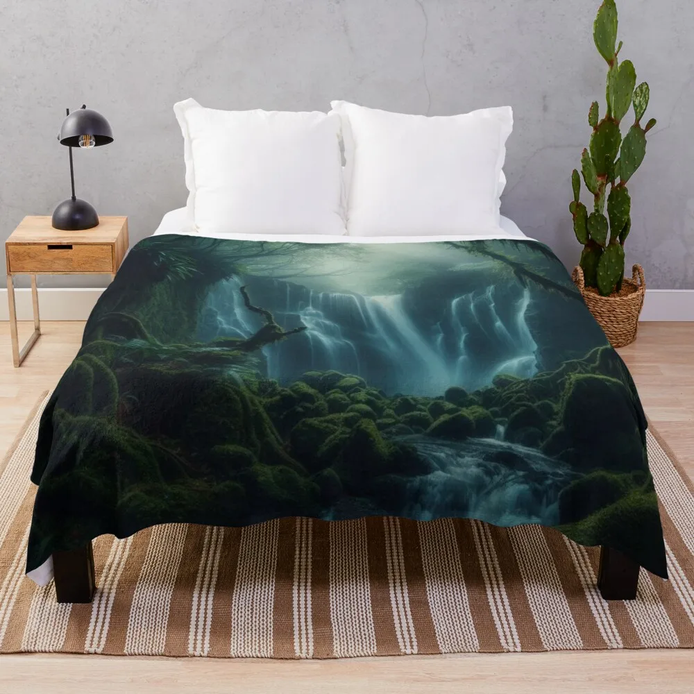 

Mystical Waterfall In A Dense Jungle. Throw Blanket Decorative Sofas For Baby Warm Blankets