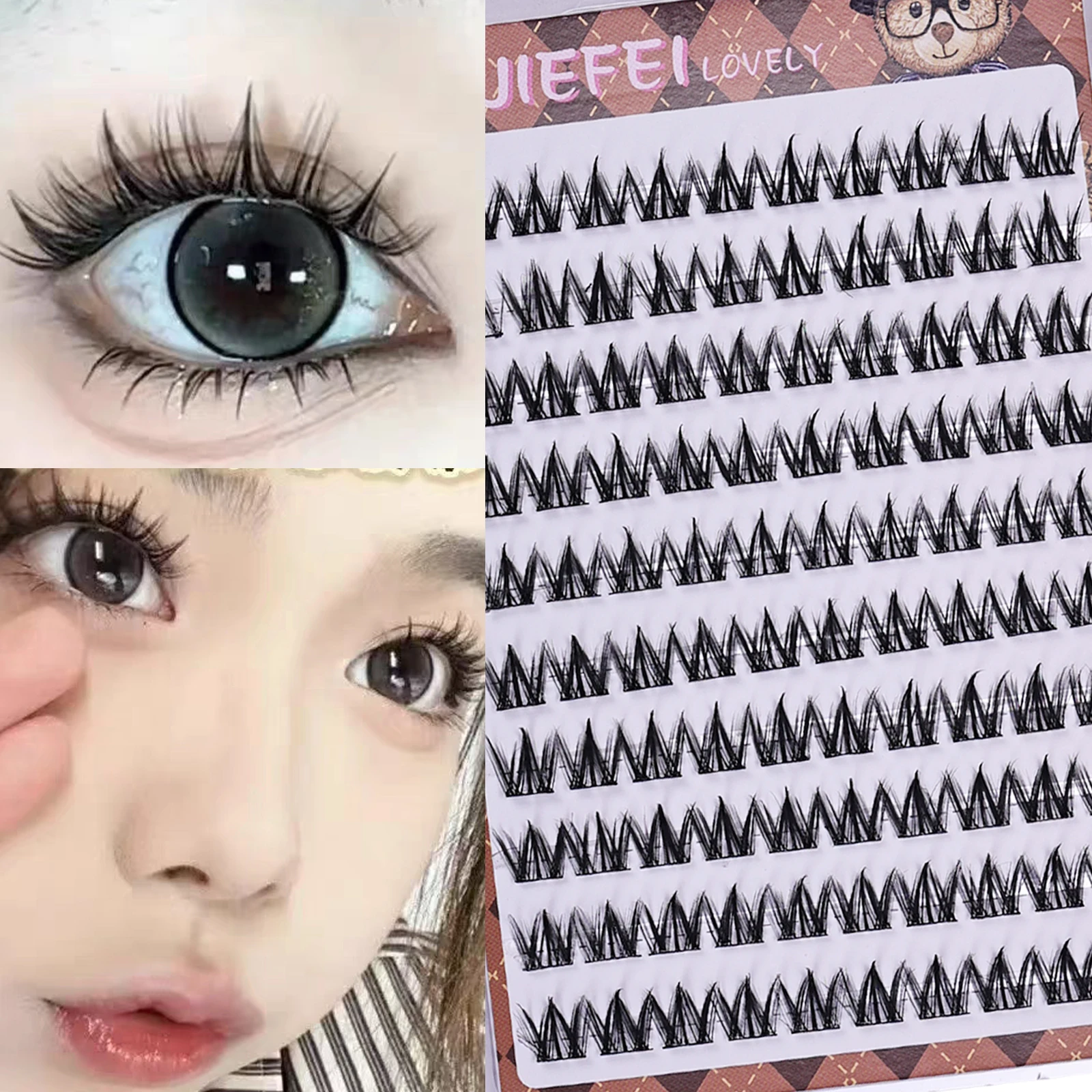 رموش صناعية ذاتية اللصق سميكة خالية من الغراء مع تصميم على شكل حرف W لعيون المانجا الضخمة