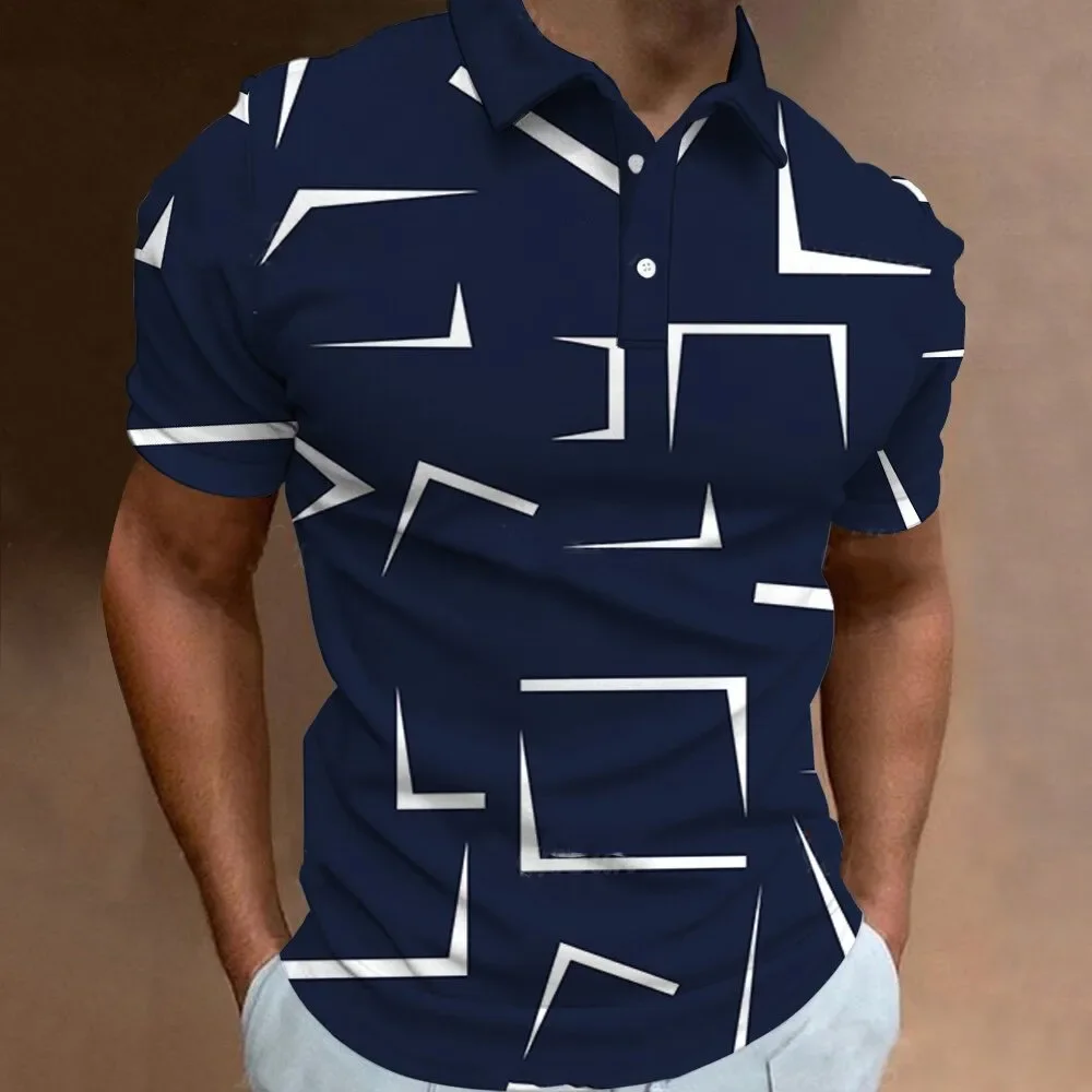 

New Fashion Men's Polo Shirt 3D Thin Line Stripe T-Shirt Top Summer Short Sleeve Colorful Pattern Tee Casual Male Clothes