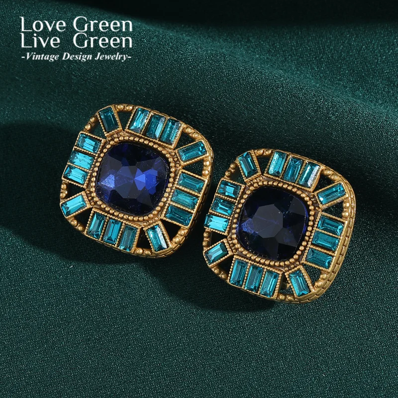 

Vintage Square Crystal Blue Earrings Luxury Zircon Stud Zircon Designer Jewelry Gifts Antique Christmas Wedding 2025 New Trend