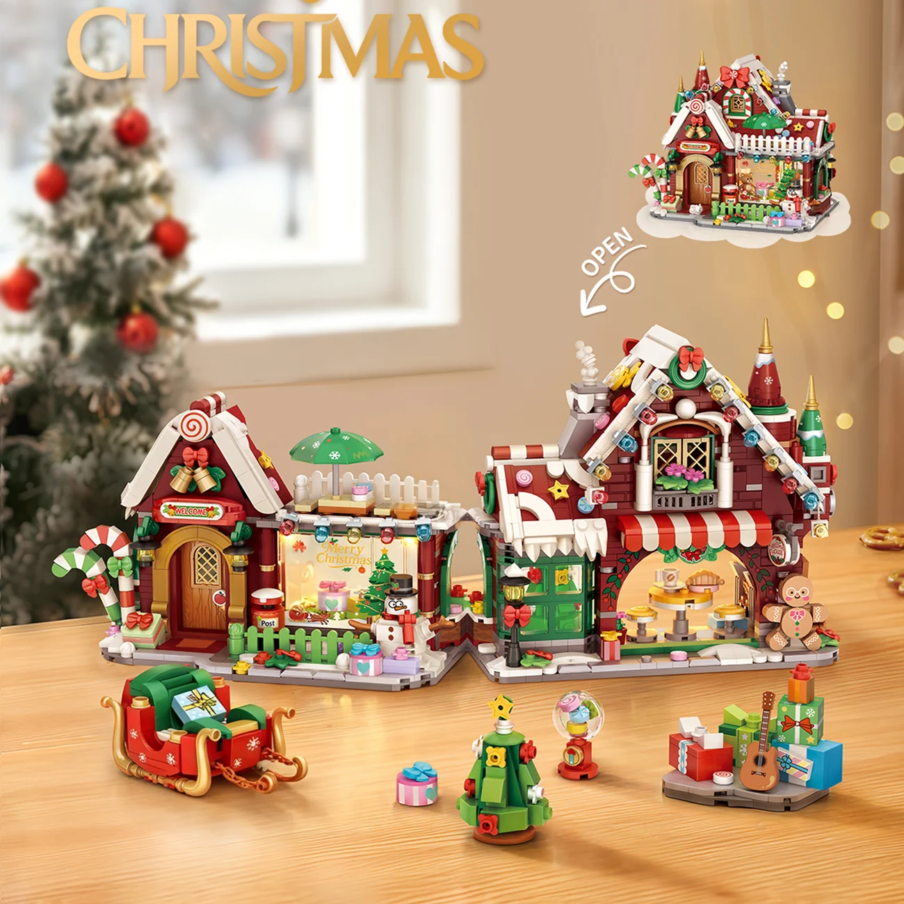 LOZ Street Scene Series Christmas House Building Blocks Set, Creative Toys Ornament, Educational Building Toys, Christmas Gift