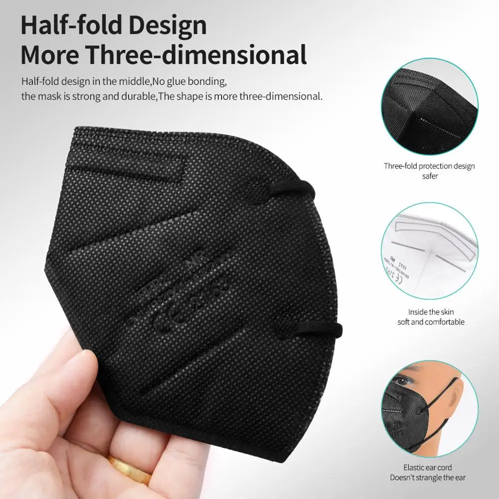 10-200 قطعة mascarillas fpp2 أسود KN95 CE معتمد FFP2 قناع الوجه mascarilla kn95 5 طبقات غير المنسوجة الكبار ffp2 قناع kn95 قابلة لإعادة الاستخدام #6