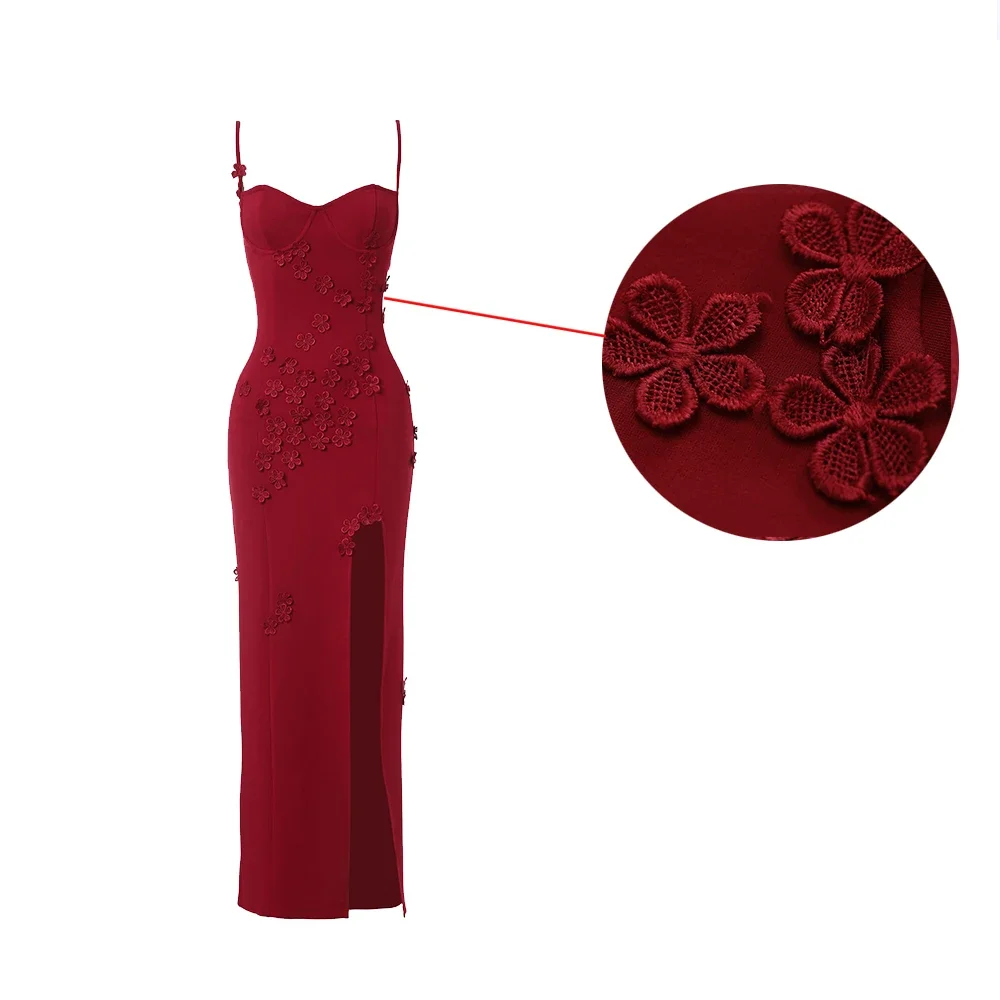 Oligai Women\'s Sleeveless Evening Party Dresses 2024 Spaghetti Strap Sexy Maxi Dress Elegant Red Flower Patchwork Gala Dress