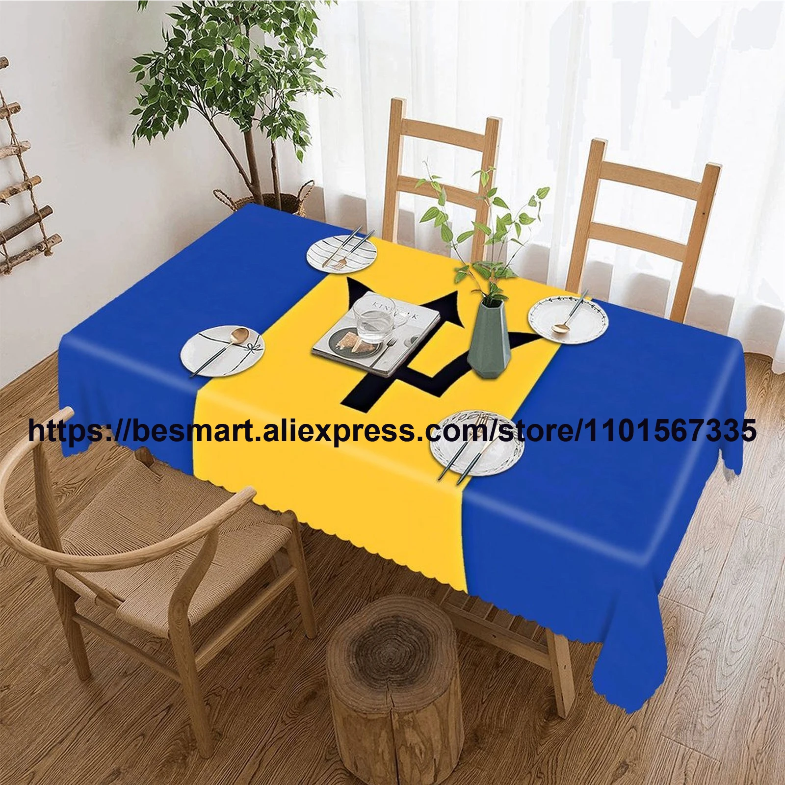 Custom Print Lace Table Cloth Barbados Flag Design Free Shipping