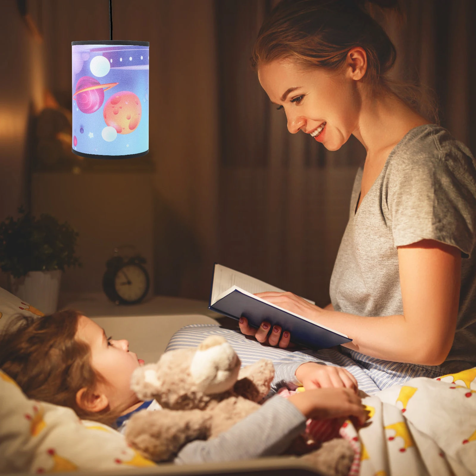 

3D Space Pattern Lamp Shade Cartoon Light Cover For Bedroom Table Lamp Fabric Dustproof Light Shade Space Theme Room Decor