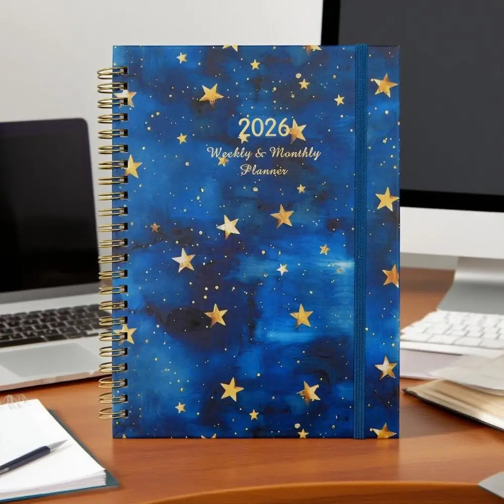 English 2026 Schedule Planner Notepad 12 Months Wear-resistant A5 Agenda Planning Notebook Bookmark Efficiency