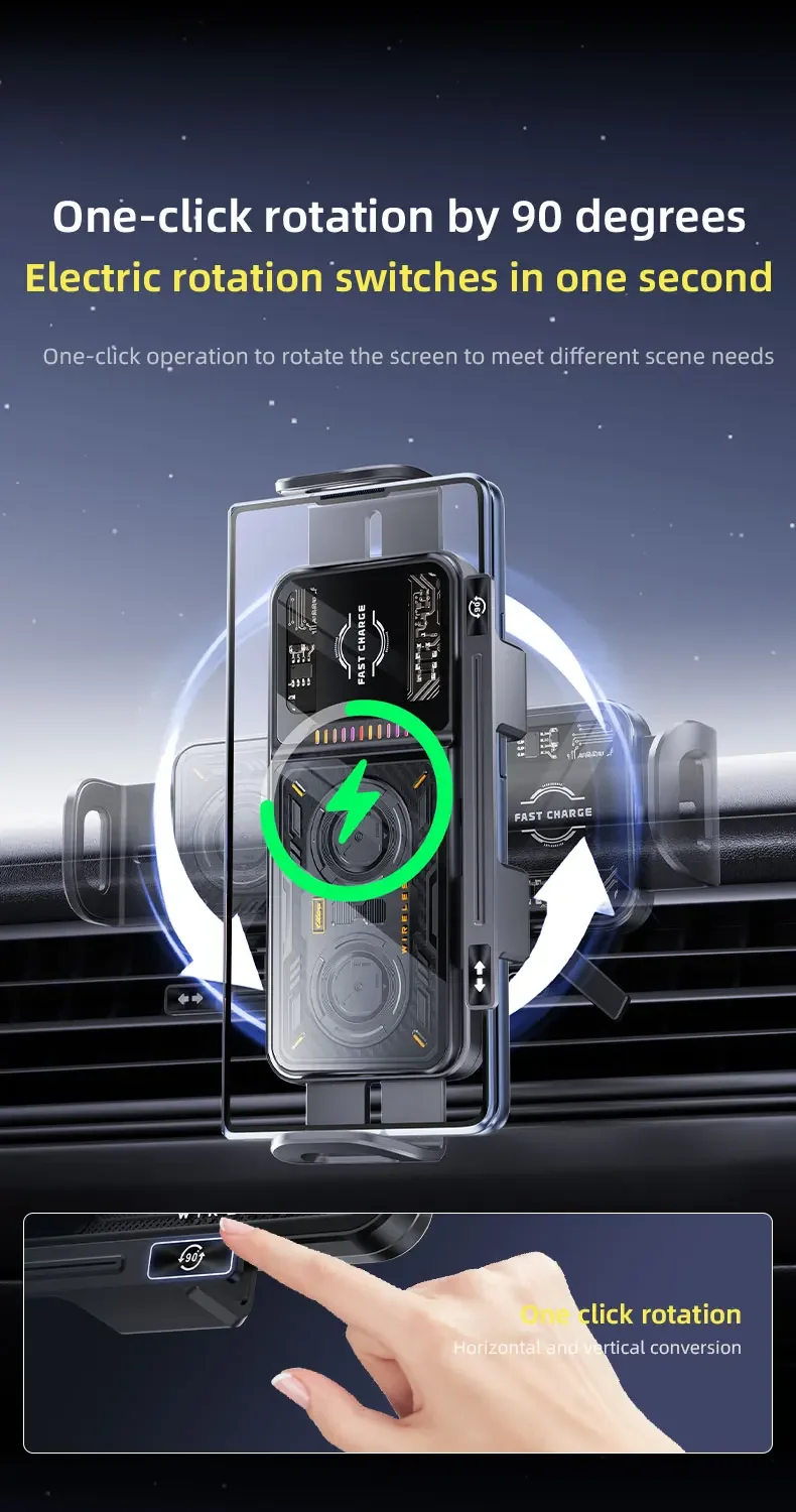 15W Schnelles Kabelloses Lade-Autohalterung für Handys 90 ° Ein-Klick-Drehhalterung, Stabiler Anti-Wackel-Lüftungsclip für alle Smartphones – Detail 19