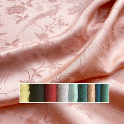 Jacquard Silk Fabric By The Meter for Heavy Crepe Cheongsam Clothes Sewing Drape Plain Cloth Chinese Style Blue Textile Soft Diy