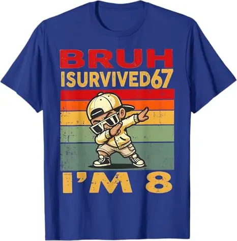 Mode-T-Shirt zum 8. Geburtstag für Jungen, lustiger Spruch: „Ich habe 6-7 Jahre überlebt, jetzt bin ich 8“, Baseball-Bruh-Spruch-T-Shirt, Humor, 67 Ästhetische Kleidung – Detail 12