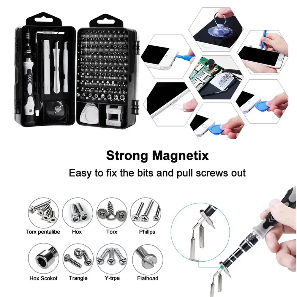 115 in 1 Precision Screwdriver Set with Magnetic Tips for Electronics Laptop Repair Professional Nut Driver Tools