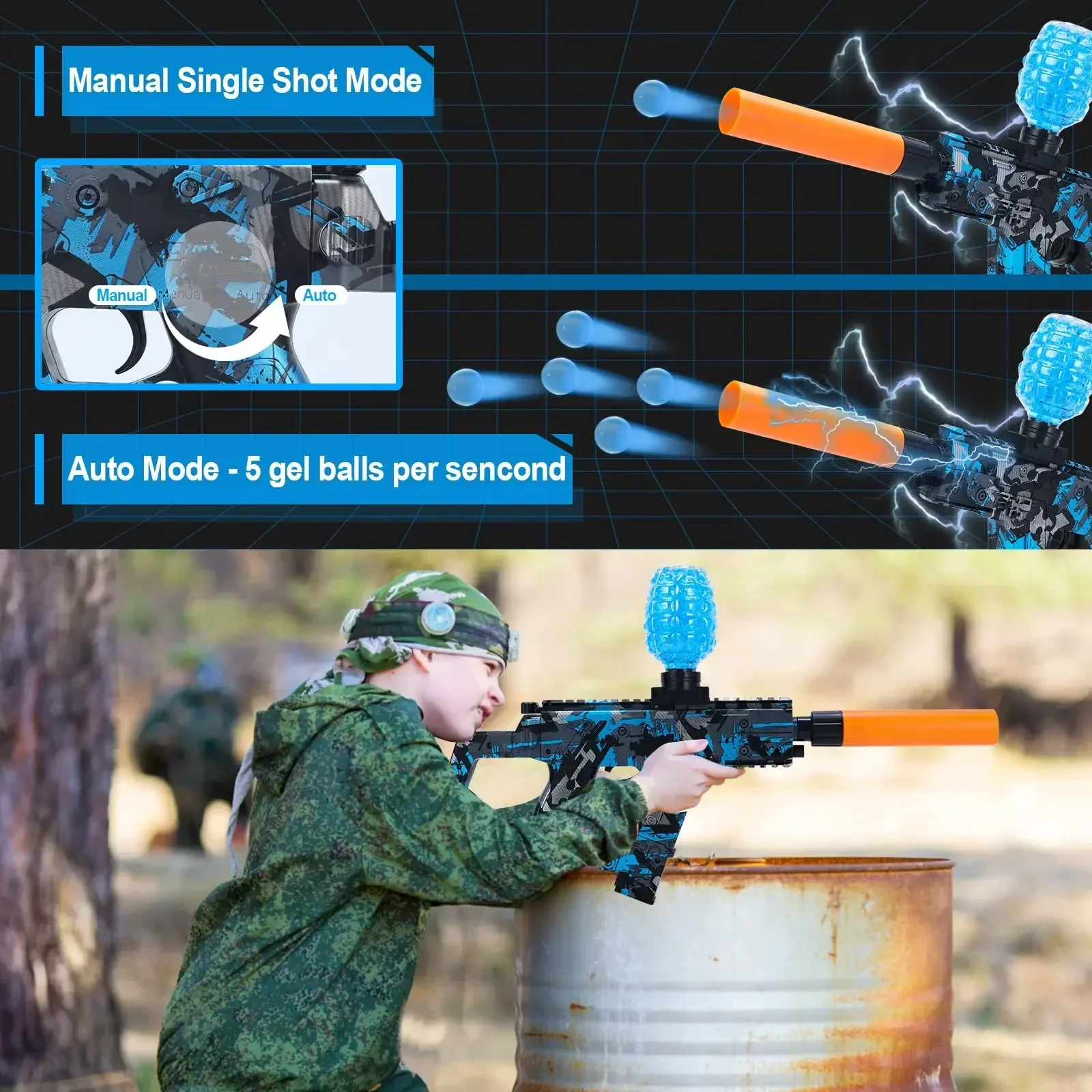 젤 볼 스플래터 자동 장난감 전기 젤 볼 스플래터 건 장난감, 야외 팀 활동 스플래터 건 게임, 성인 및 어린이용, 2in 1 세트