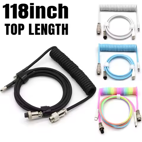 3 Meter Mechanical Keyboard Coiled Cable Wire Type C Custom Usb Port Cable Aviator Coiling Cable for Gaming Keyboard Accessories