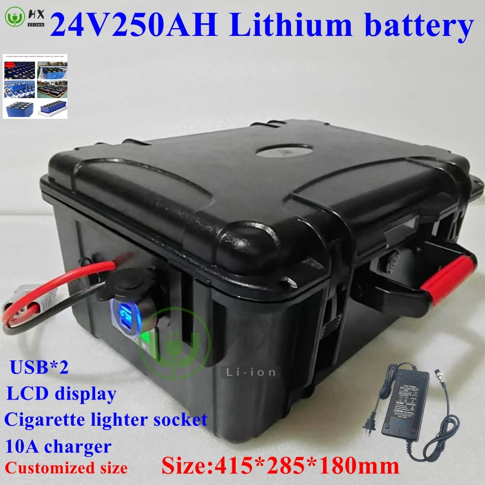 Batterie au lithium-ion avec BMS, 24V, 250Ah, stockage d'énergie, Yachts de loisirs marins, automobiles, camping-cars, charger.