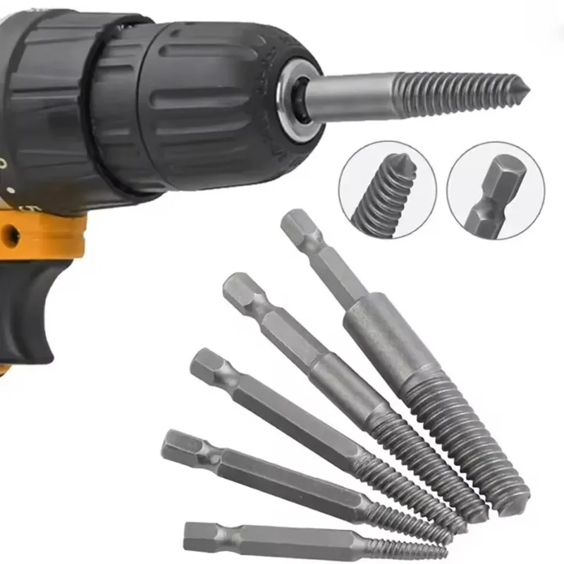 5-6Pcs Broken Head Screw Extractor Drill Bits Hexagonal Shank Broken Damaged Pipe Stud Bolt Screw Remover Spanner Hand Tools